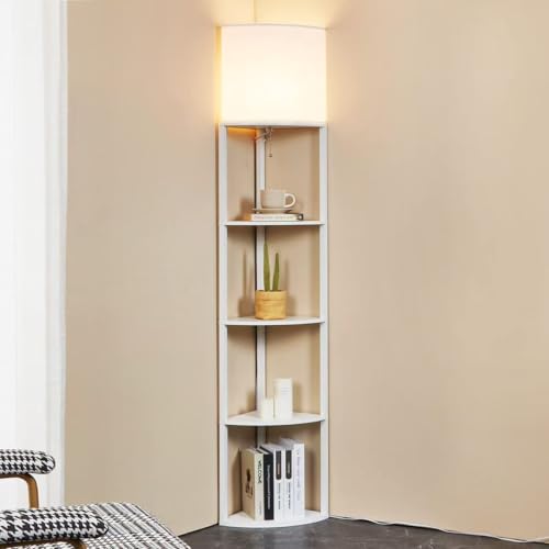 Corner Floor Lamp with Shelves (White)