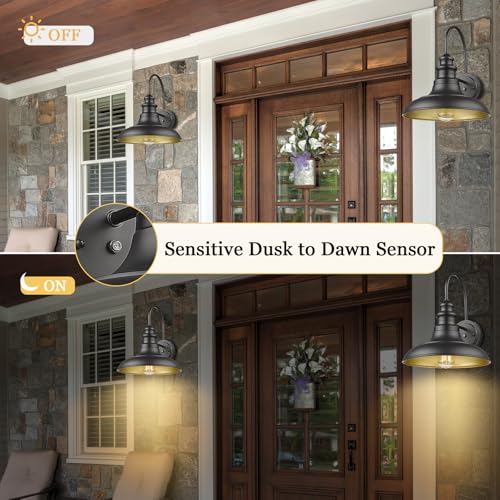 Dusk to Dawn Sensor Outdoor Barn Light Fixtures Outdoor Wall Sconces Farmhouse Wall Mount Lights Exterior Light Fixture Black Finish Industrial Wall Lantern for Porch (Black / 03-DDRZ004-4PACK(Dusk to Dawn))
