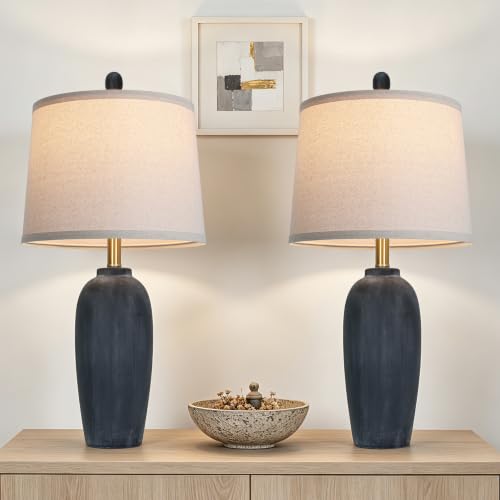 26 Inch Farmhouse Ceramic Jar Table Lamps Set of 2 (Black)