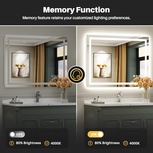 48x28 Inch LED Bathroom Mirror with Lights (Backlit+front Lit / 48"L x 28"W)