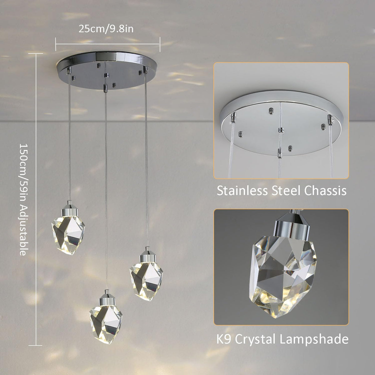 Silver Diamond Crystal 3 (Silver / 3-Light)