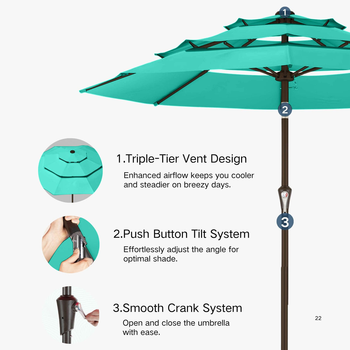 10ft 3 Tier Patio Umbrella (Tiffany blue / 10 FT)