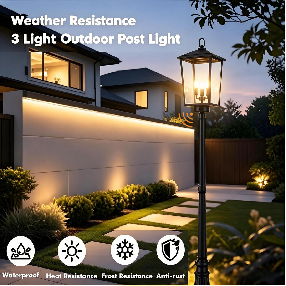 92"Dusk to Dawn Outdoor Post Light (Black (3-Light with Dusk to Dawn Sensor))