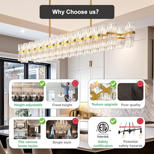 Gold 60 Light Crystal Rectangular Chandelier for Dining Room (53 inch / Gold)