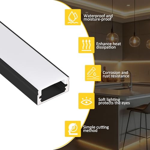 20 Pack Black LED Diffuser Channel (Black Aluminum + White Cover / 3.3FT/20P/#048)