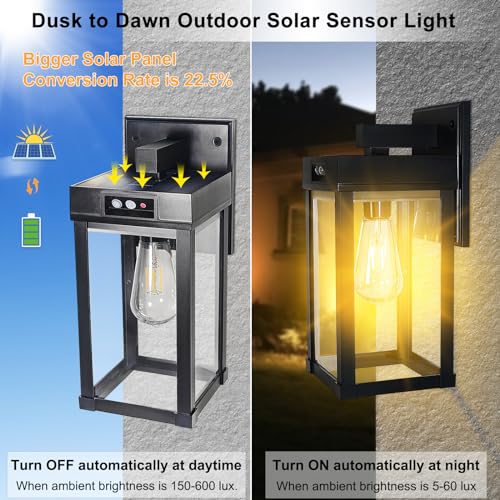 Solar Wall Lights Outdoor Waterproof with 3 Lighting Modes & Motion Sensor (Black 1 Pack)