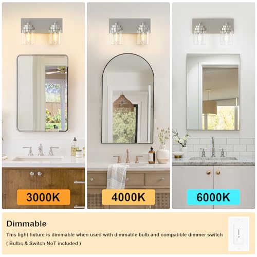 Bathroom Vanity Light Fixture (Nickel-Clear Glass Shade / 15 inch-2-Light)