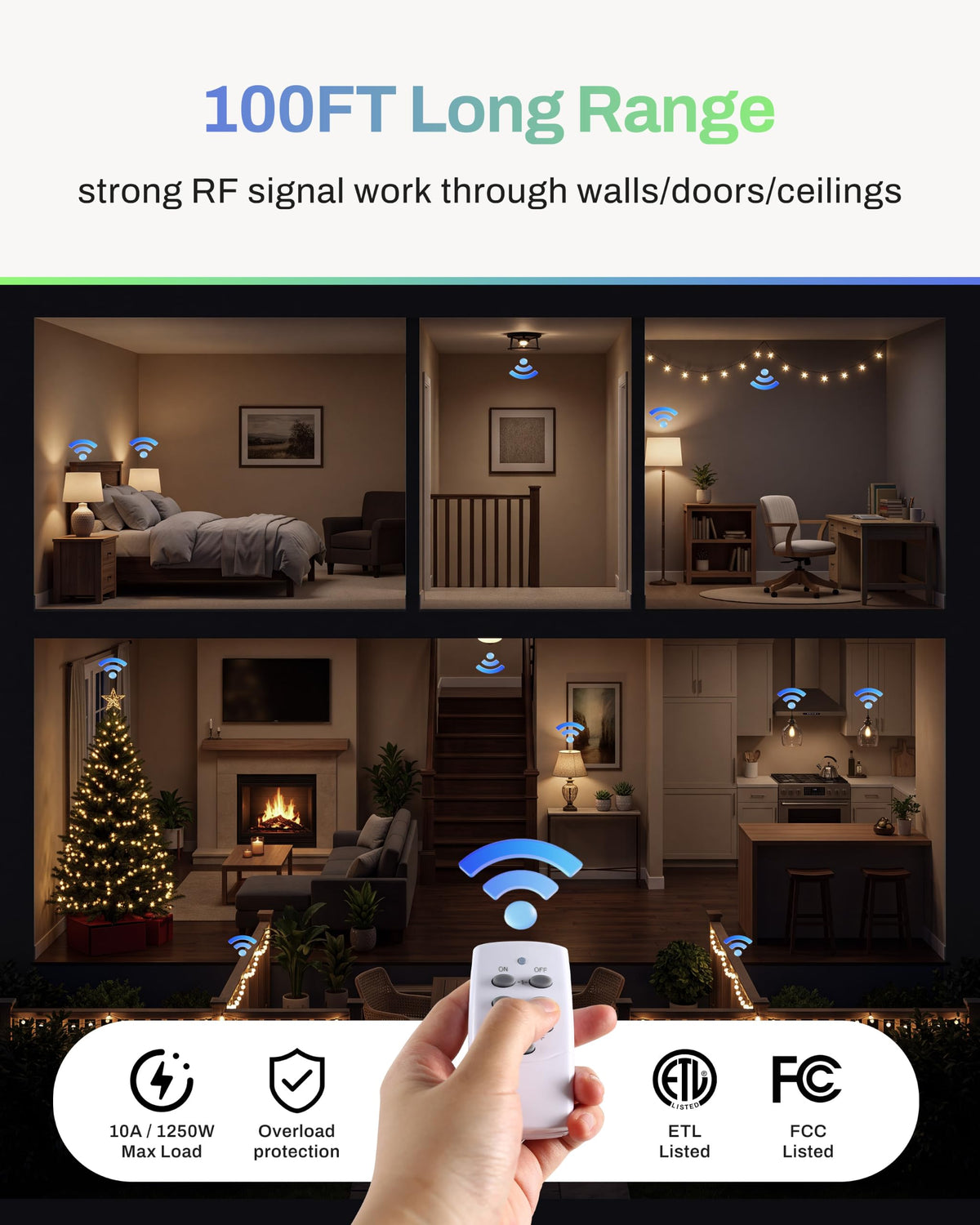 Mini Wireless Remote Control Outlet Switch Power Plug in for Household Appliances (1 Remote + 3 Outlets)
