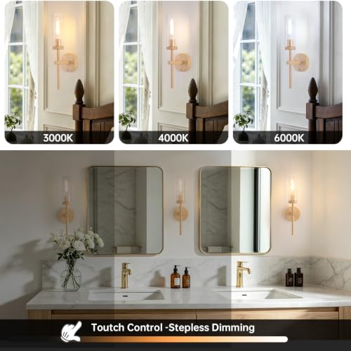 Battery Operated Wall Sconces Set of 2 (Beech & Clear)