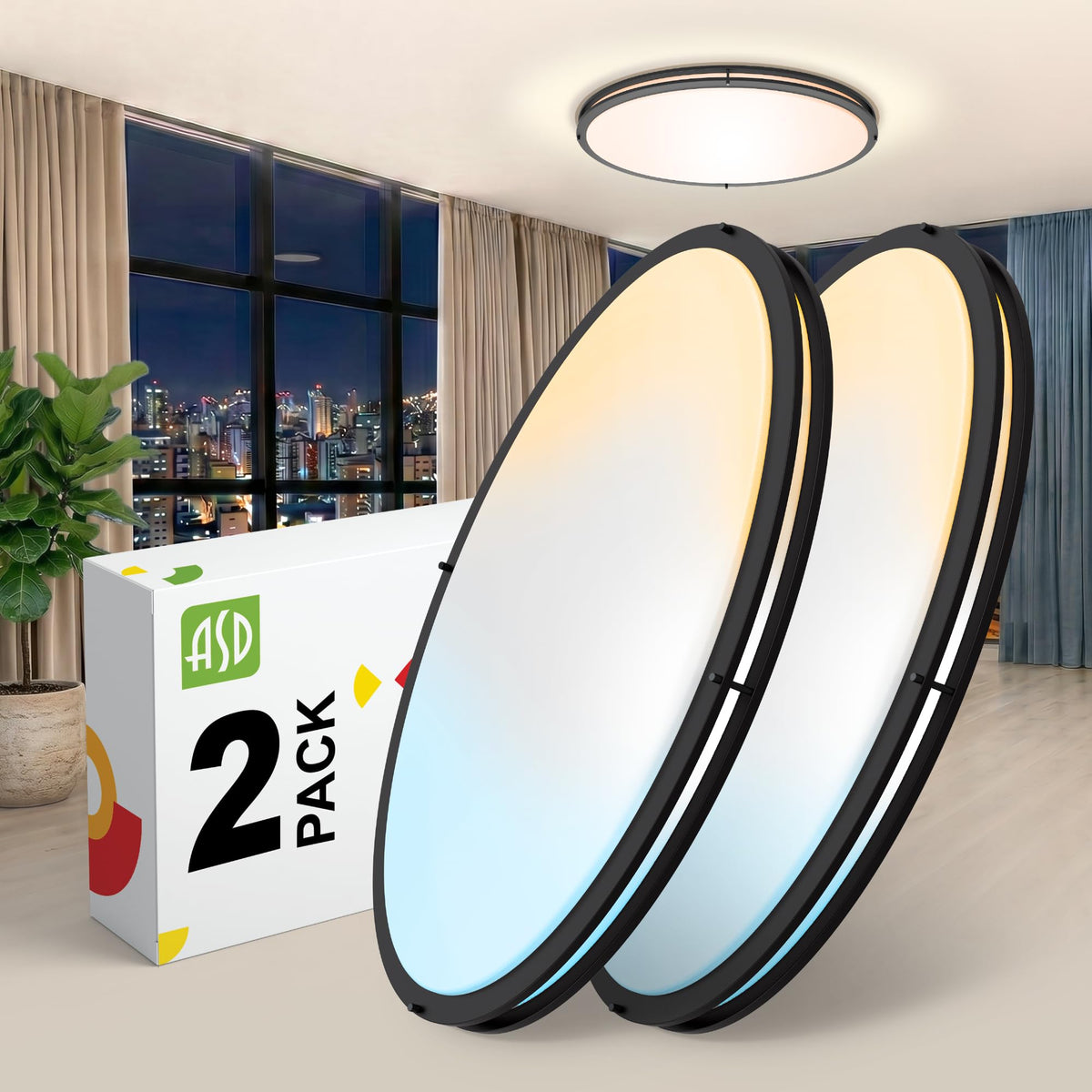 LED 32" Oval Flush Mount Lighting (Black)