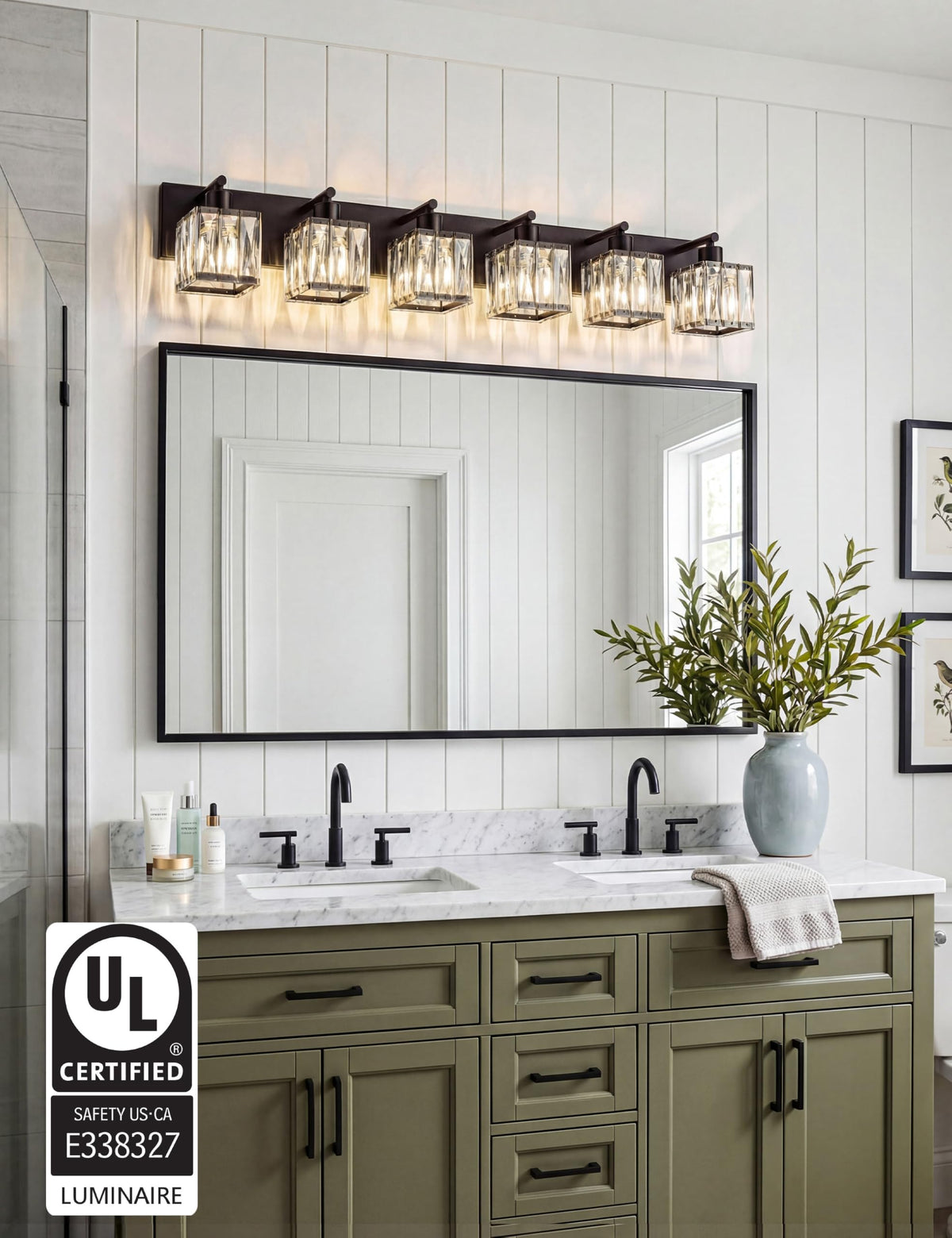 6 Light Crystal Bathroom Vanity Light Square (Matte Black-Square / 6 Light)