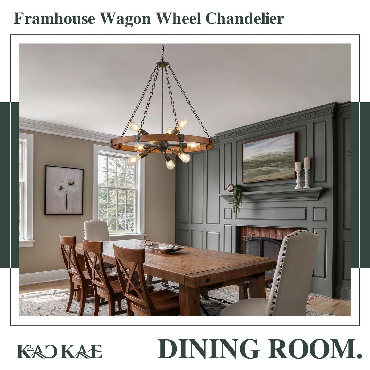 Farmhouse Wagon Wheel Chandelier 31" Wooden Chandelier Light Fixture (Walnut / 31.5 inch 9-Light)