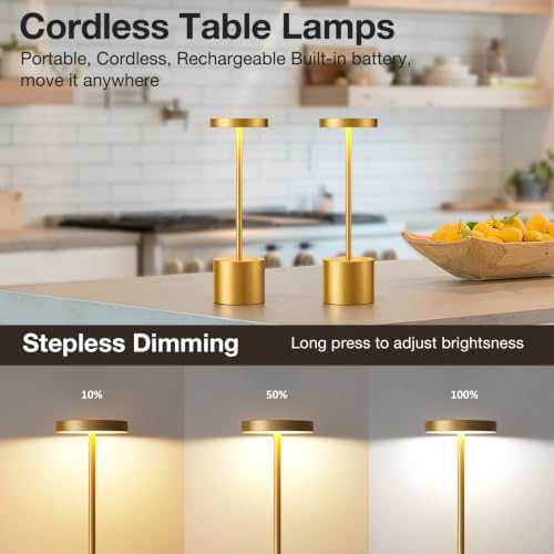 Cordless Rechargeable Table Lamp (Gold / 2 Pack)