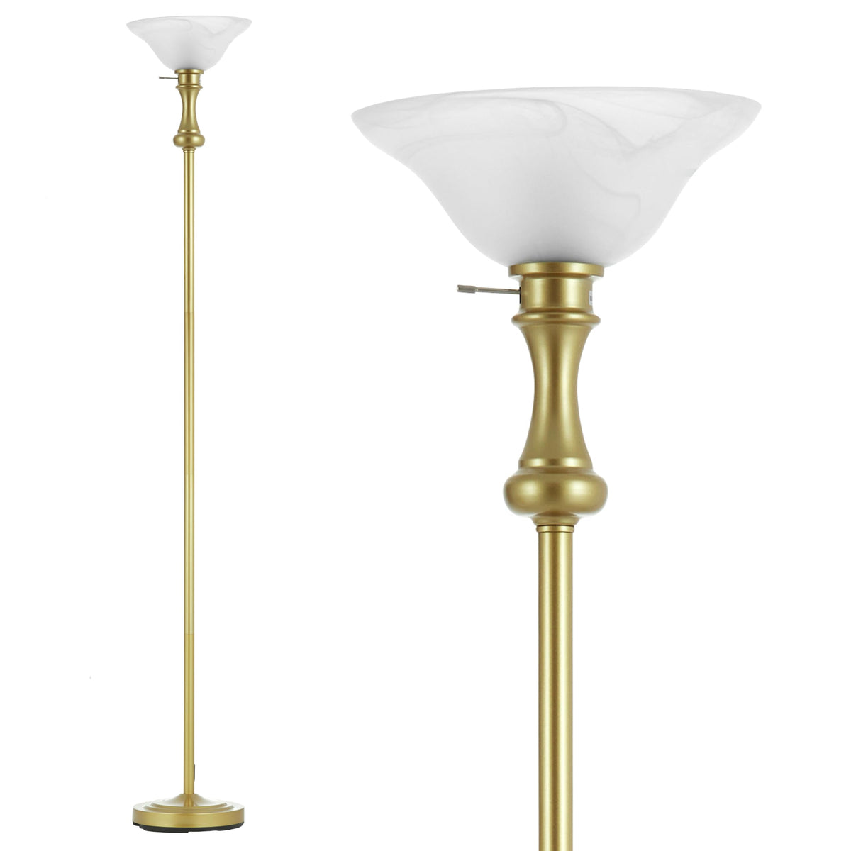 Torchiere Glod Floor Lamp for Living Room with Glass Shade (Gold 1 Head)