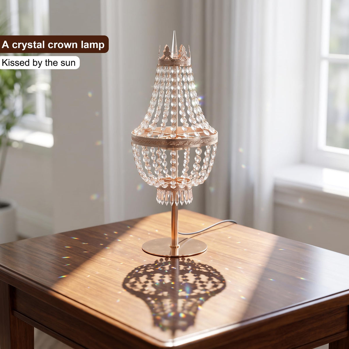 25.6“ Tall Luxurious Golden Crystal Table Lamp (Gold Crown)