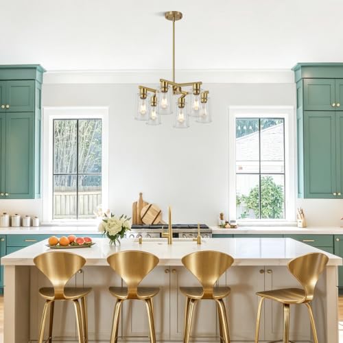 6 Light Brushed Gold Chandelier for Dining Room (Gold / 6-Lights/D20 '')