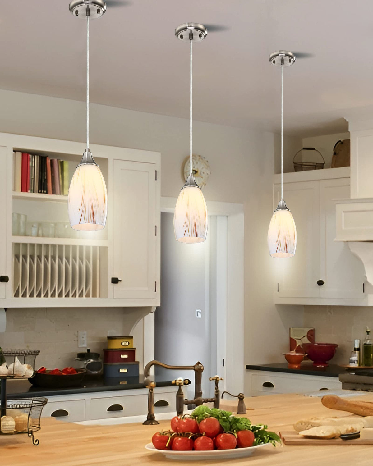 Mini Milk Glass Pendant Lights (Creamy With Gold-1Pack)