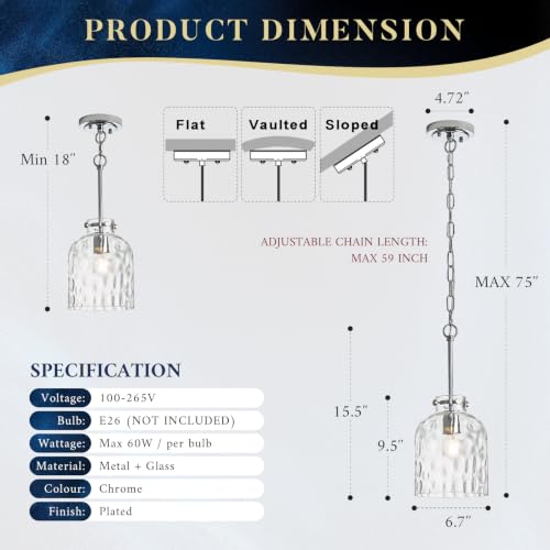 Small Chrome Bell Glass Pendant Light (Chrome / Small)