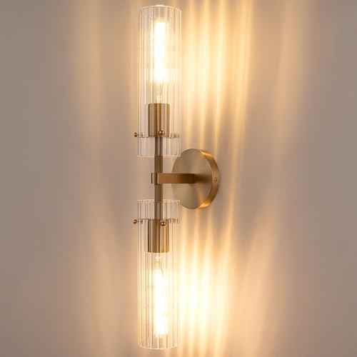 Brass Gold 2 Light Knurled Wall Sconce (Brass-Vertical Striped / 24.4″-1 Pack)