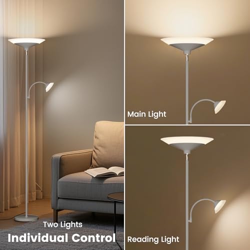 Sliver Gray Torchiere Floor Lamp with Reading Light (Silver Gray)