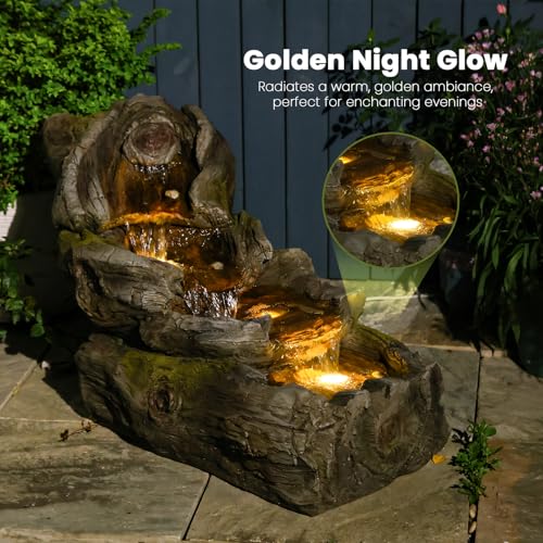 24H L Tree Trunk Outdoor Water Fountain with 3 Tiers (33H / Gray-4049)