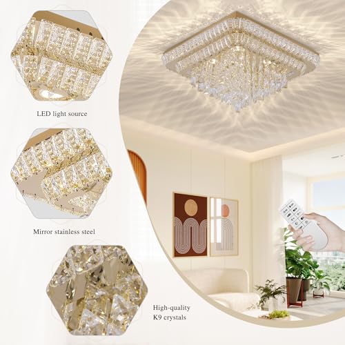 Crystal Chandeliers Modern Led Luxury Light Fixture Flush Mount 34 (Gold / 34 Inches)