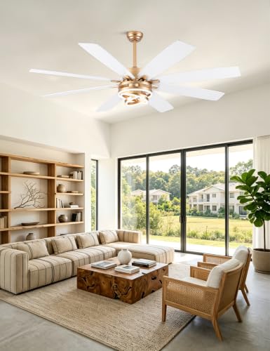 72" White and Gold Modern Ceiling Fans with Lights (White / 72 Inch)