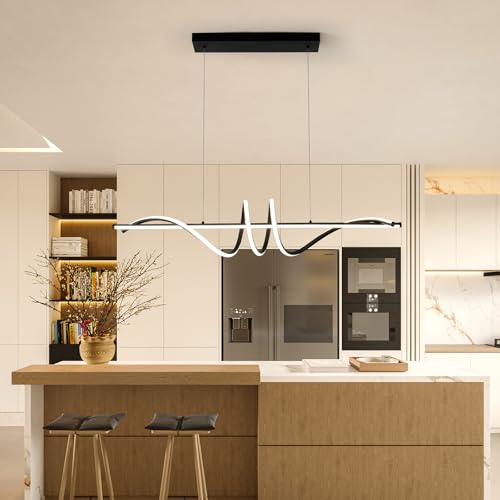 Modern LED Chandelier (39in/Black/Wave/52W-Dimmable)