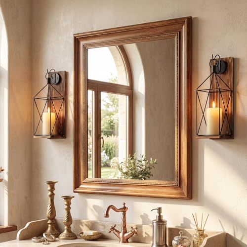 Set of 2 Wall Candle Sconces Farmhouse Wood Candle Holder