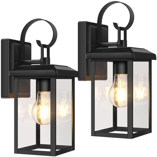 2 Pack Outdoor Wall Light Fixtures (Matte Black / 12.8")