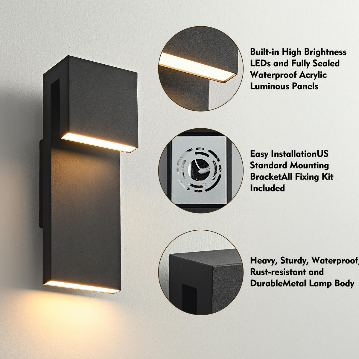 Modern LED Outdoor Wall Sconce 3000K 18W IP65 Waterproof Integrated LED Outdoor Wall Lights Anti Rust Black Porch Lights Exterior Lighting Outside Lights Fixture for Garage (15inch（1PACK）)