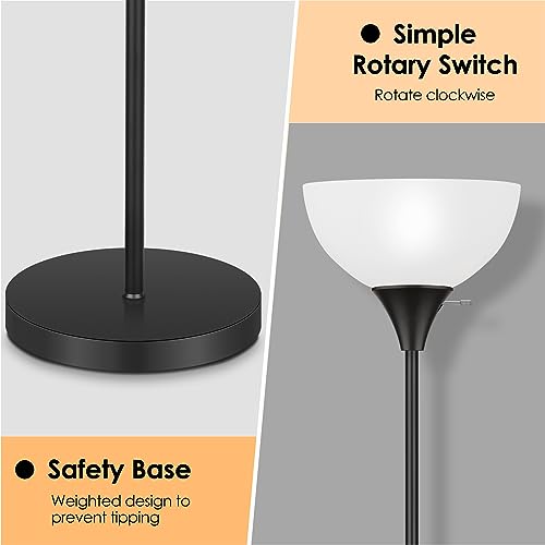 Floor Lamp LED Standing Lamps with White Plastic Shade (Black)