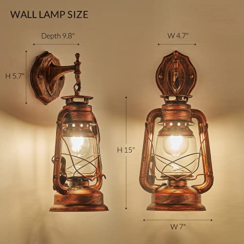 Rustic Wall Sconce Lighting Lantern Mounted Light with Glass Lampshade for Hallway Farmhouse Loft W7 x H15 (W7" x H15" x D9.8")