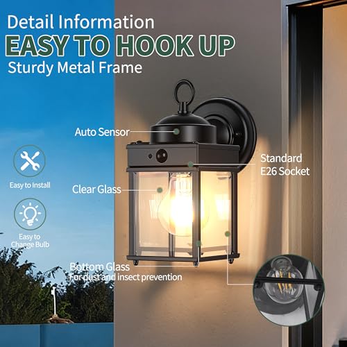 Dawn to Dusk Sensor Motion Sensor Outdoor Wall Light Fixtures Waterproof Black Exterior Porch Lighting Fixture Anti (Motion Sensor Function / 2 Pack)