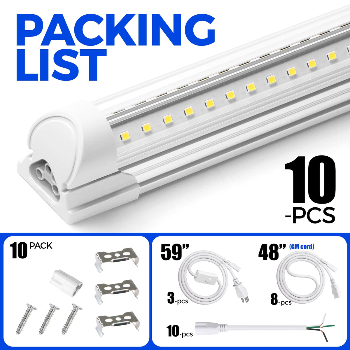 T8 LED Shop Lights 6FT (5000K / 6ft-10 Packs)