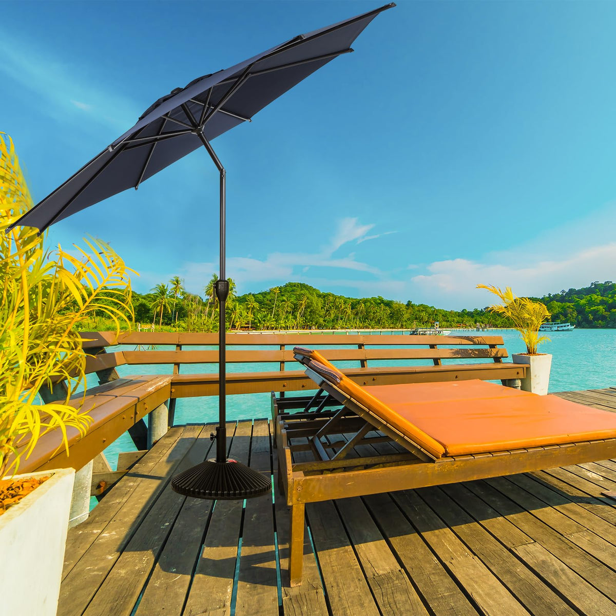 11FT Lyon Outdoor Patio Umbrella Outdoor Table Umbrella with Push Button Tilt and Crank Market Umbrella 8 Sturdy Ribs UV Protection Waterproof for Garden Deck Backyard Pool (11 FT(8 Ribs) / Navy Blue)