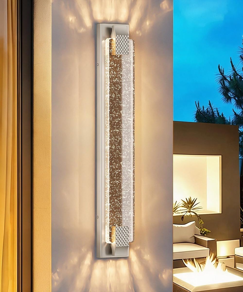 Aipsun 31.5" Nickel Outdoor Wall Sconce Modern LED Crystal Exterior Light (Nickel / 31.5 inch)