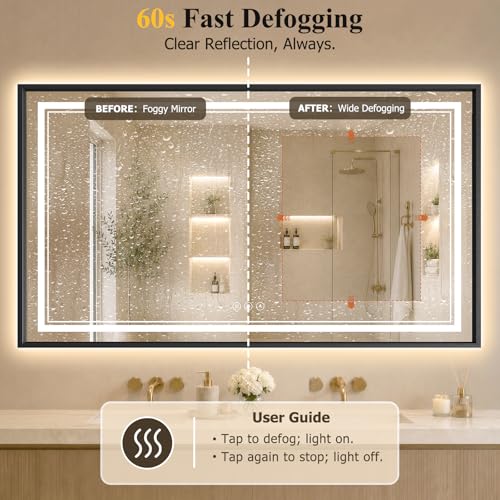 36"x60" LED Bathroom Mirror with Lights (Black / 60"L x 36"W)