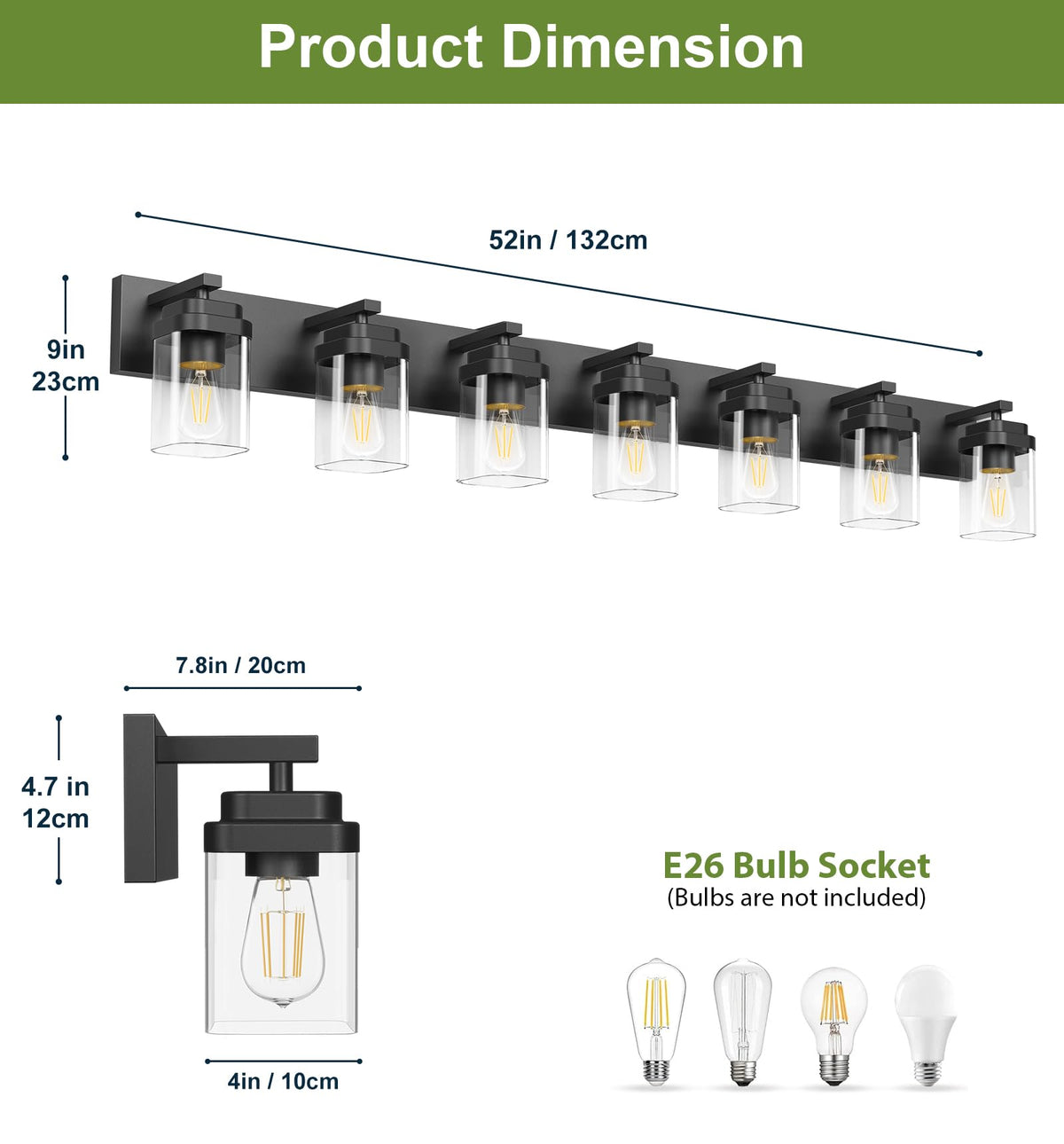 Black Bathroom Light Fixtures (Black / 7-Light, 52-inch)