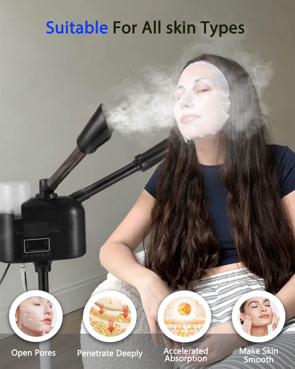 Facial Steamer Professional with 5X LED Magnifying Lamp 4 In 1 (Black Hot/Cold & Magnifying Lamp 4-IN-1)