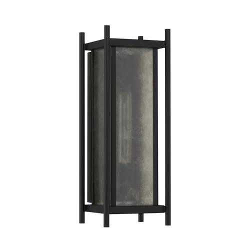 5-3804-BK Jacobs Mid-Century Modern Clear Mica Glass Outdoor Wall Lantern, 1-Light 60 Watt, 16" H x 6" W, Matte Black (16" Height / Matte Black)