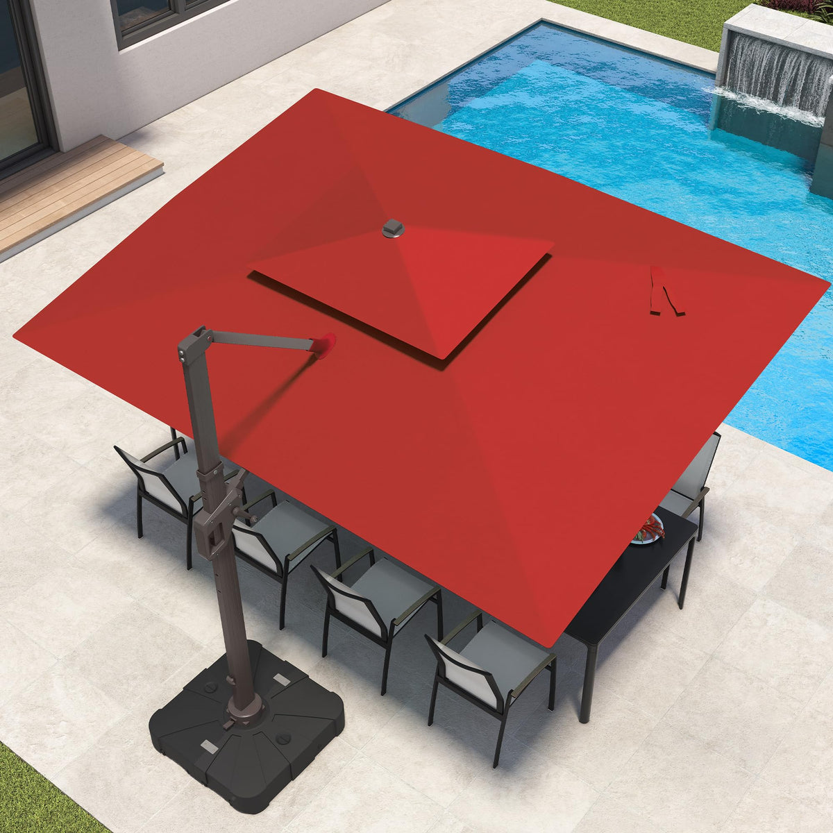 10x13FT Patio Cantilever Outdoor Offset Umbrella with LED Lights (Red)