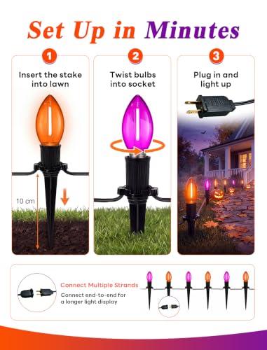 10 Pack Halloween Pathway Lights Outdoor (Orange, Purple)