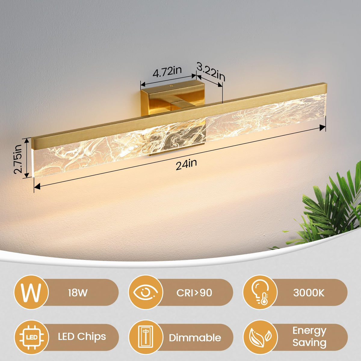 Gold Vanity Light (Gold / 24inch)