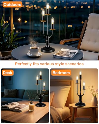 Vintage Black Candelabra Table Lamp Dimmable Gift E12 Bulbs Included (18-Black-Candelabra-3U)
