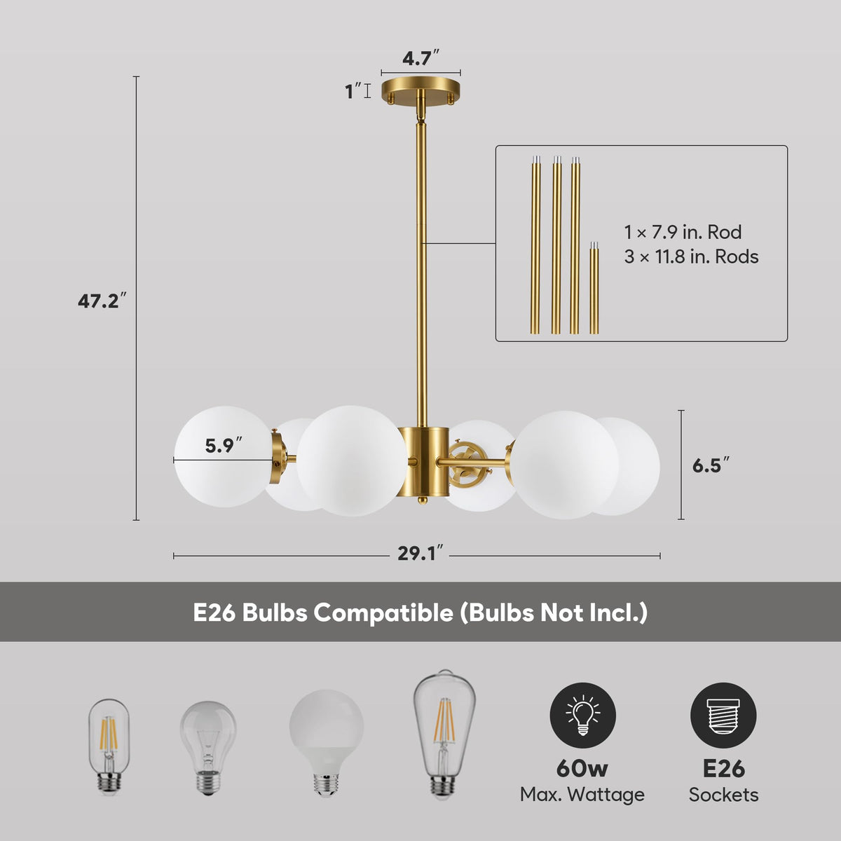 6 Light Sputnik Chandelier (Gold / 6-Light)