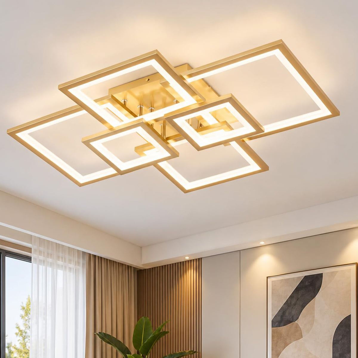 Modern LED Ceiling Light (Gold 6 Square / 30 Inches)