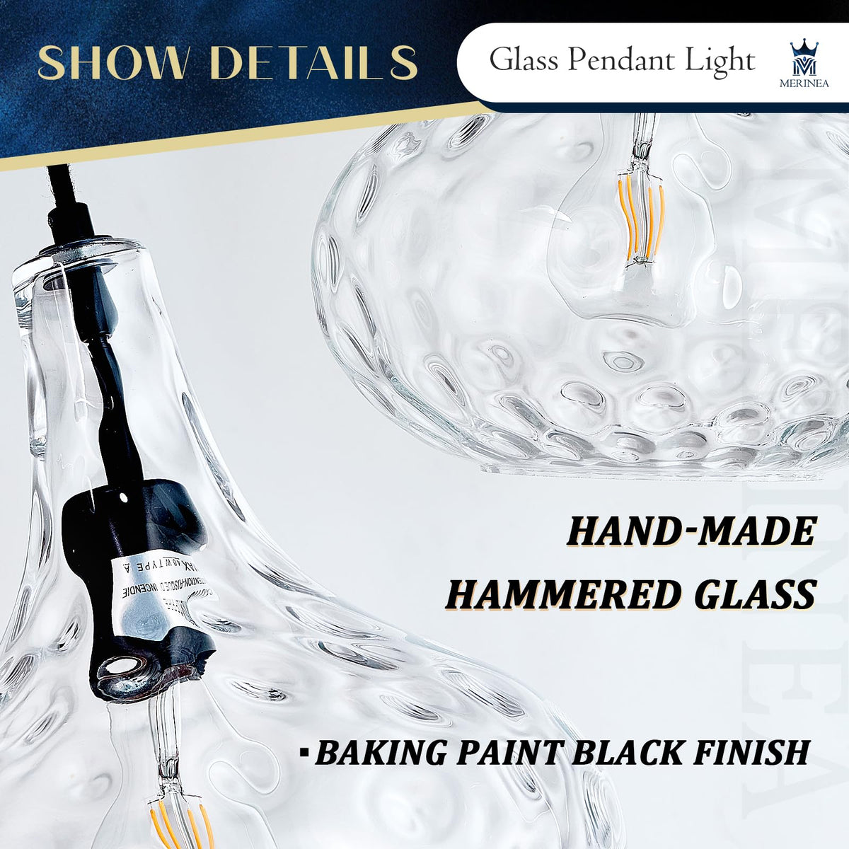 11" Black Hammered Glass Pendant Light (Black)