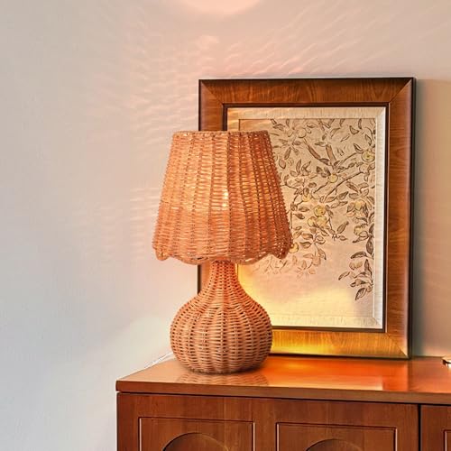 Rattan Table Lamp for Bedroom (Rattan-Dark / On/Off Switch)