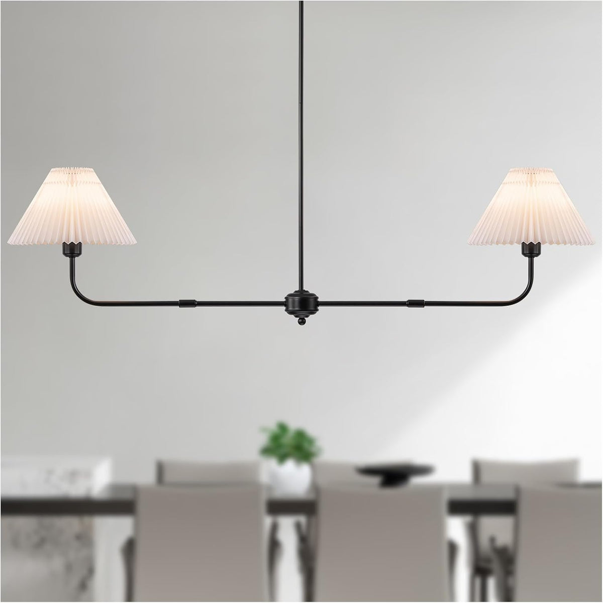55" Black Modern Chandelier (Black-2 Lights)